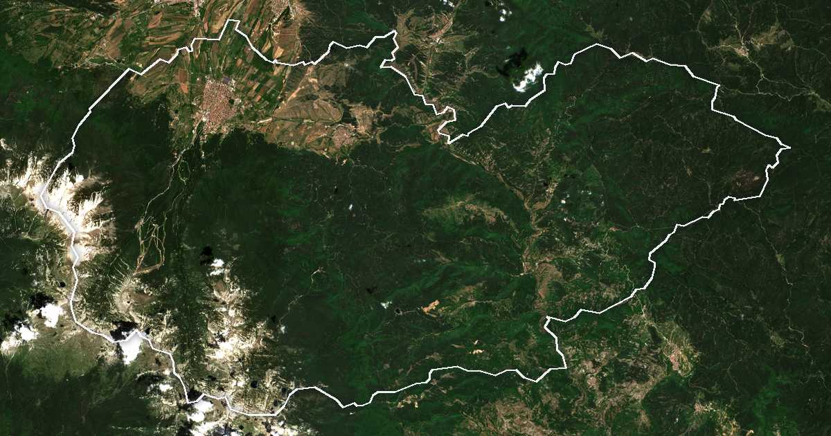 Imagine din satelit cu limita trasată: Bansko