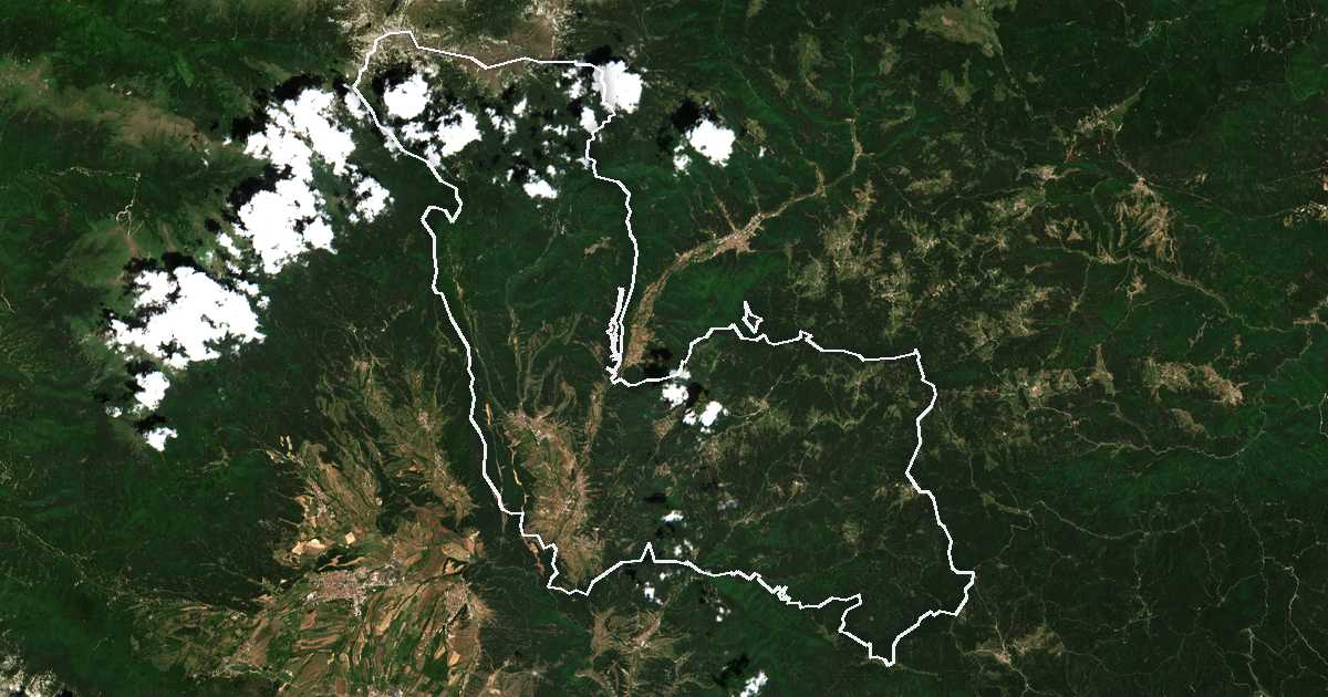 Imagine din satelit cu limita trasată: Belița