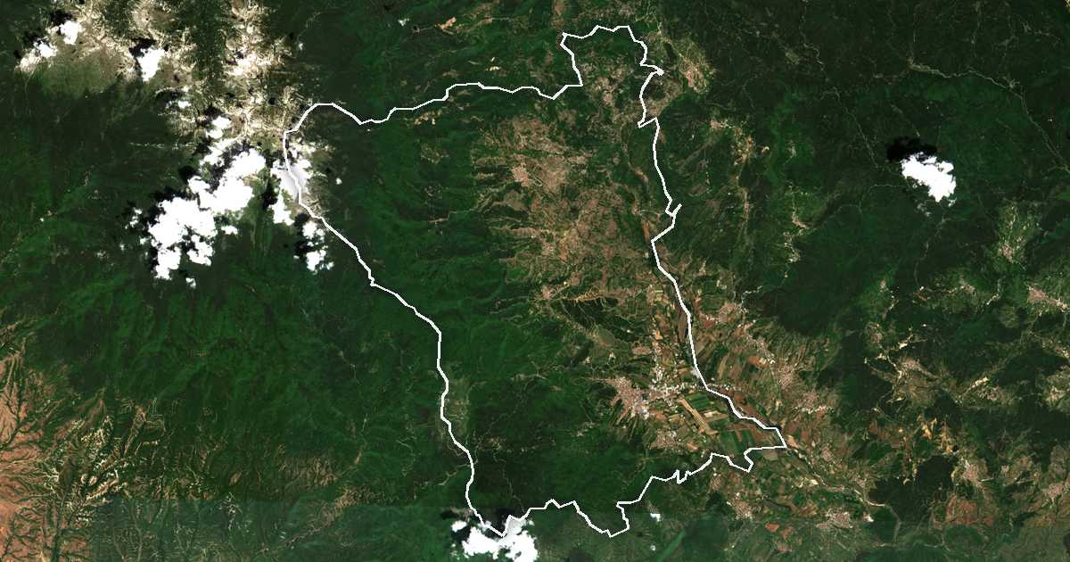 Imagine din satelit cu limita trasată: Goțe Delcev