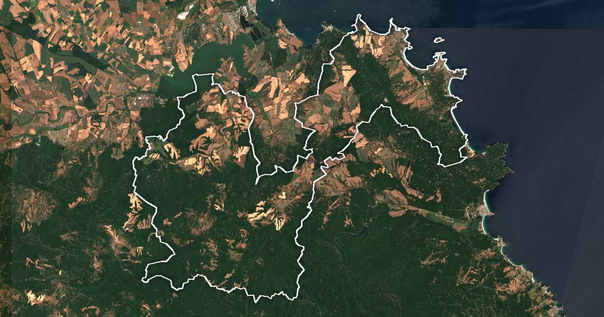 Imagine din satelit cu limita trasată: Sozopol