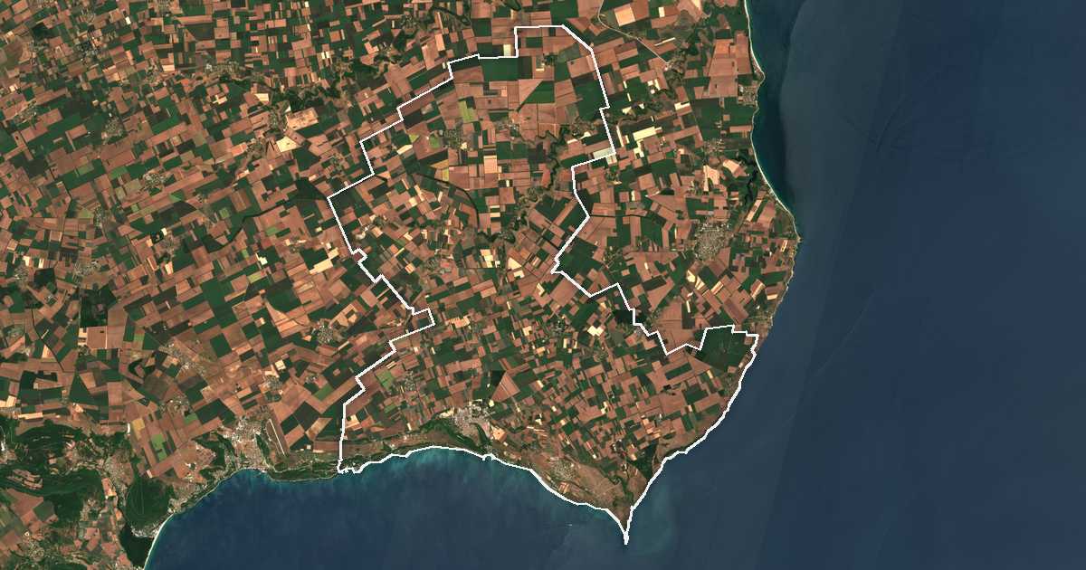 Imagine din satelit cu limita trasată: Kavarna