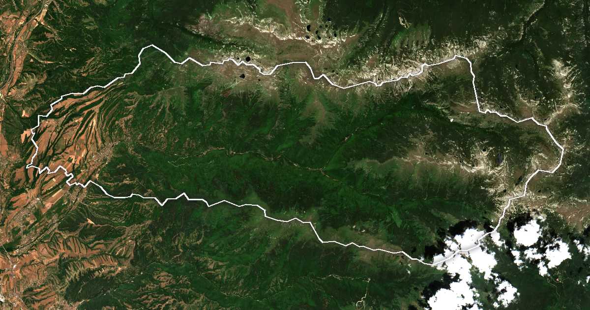 Imagine din satelit cu limita trasată: Rila