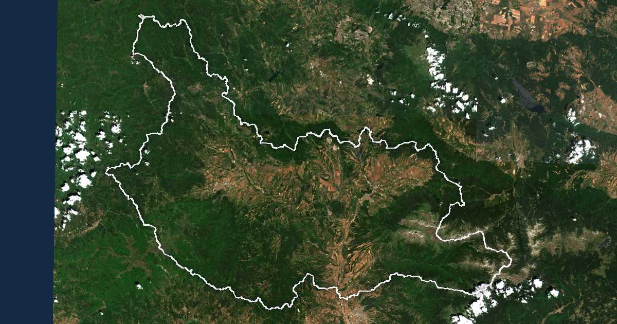 Imagine din satelit cu limita trasată: Kiustendil