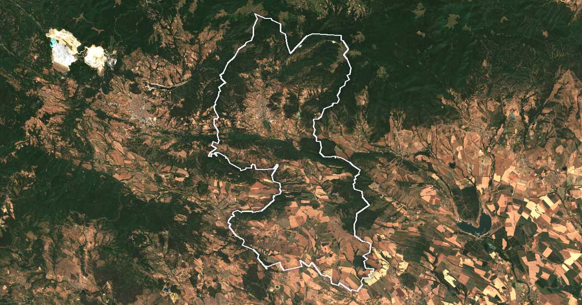 Imagine din satelit cu limita trasată: Strelcea