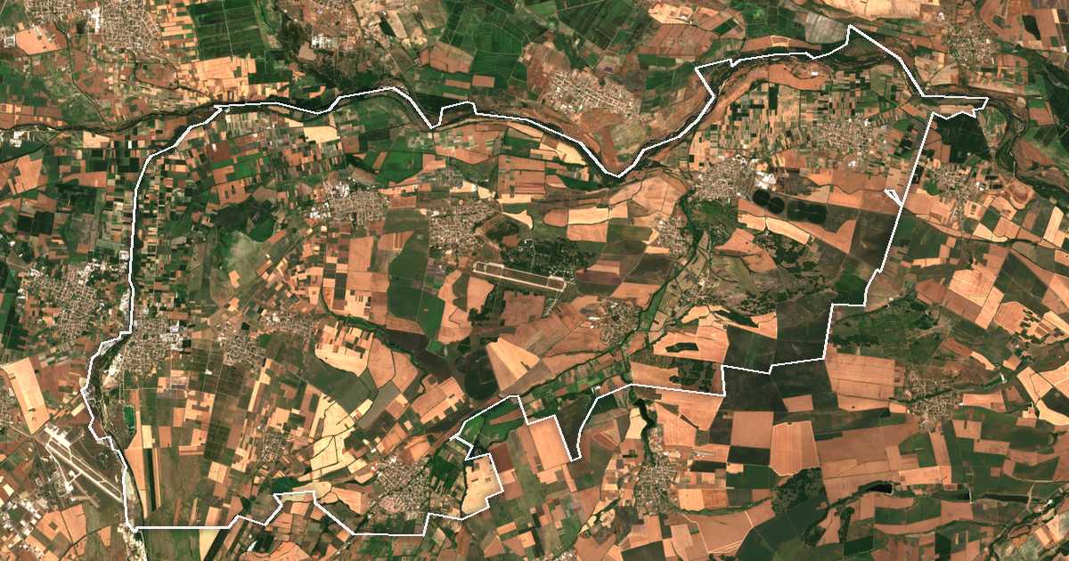 Imagine din satelit cu limita trasată: Sadovo