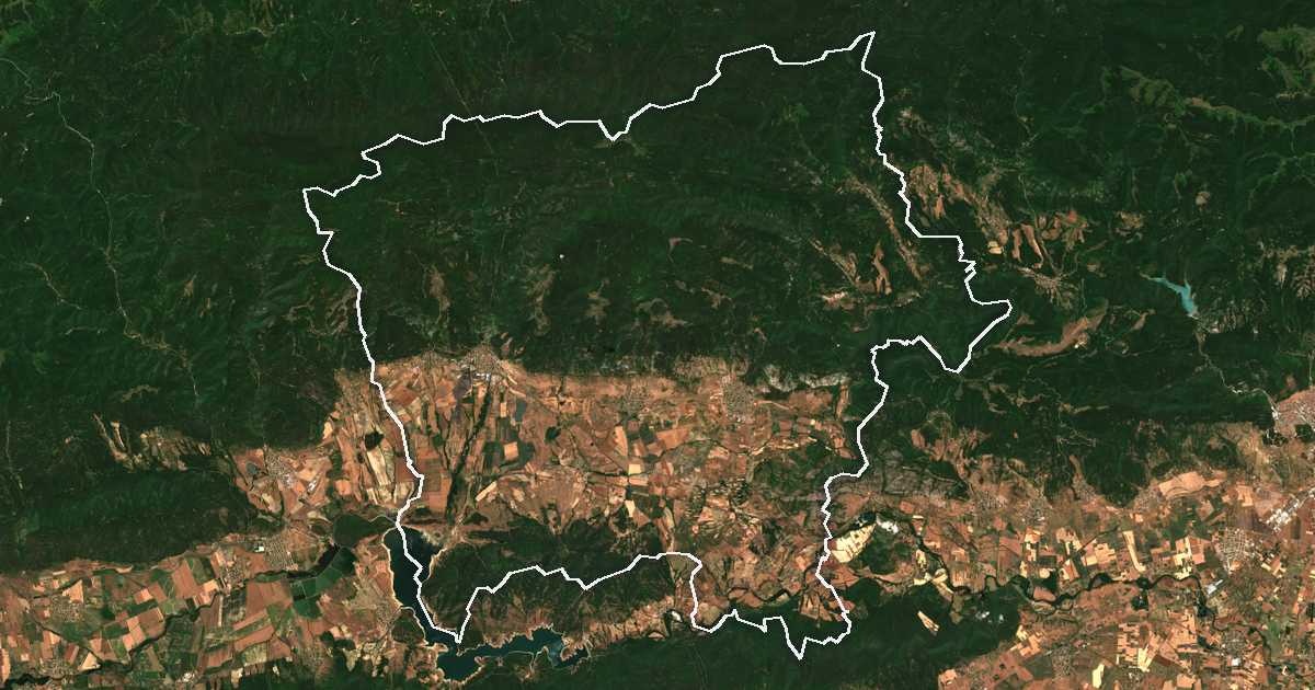 Imagine din satelit cu limita trasată: Tvărdița