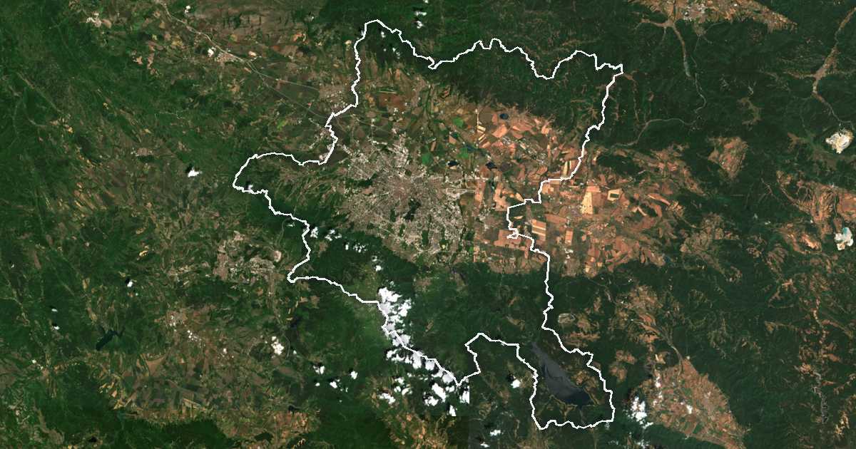 Imagine din satelit cu limita trasată: Sofia-capitala