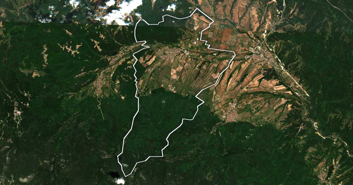 Imagine din satelit cu limita trasată: Dolna Banea