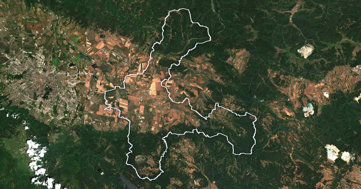 Imagine din satelit cu limita trasată: Elin Pelin