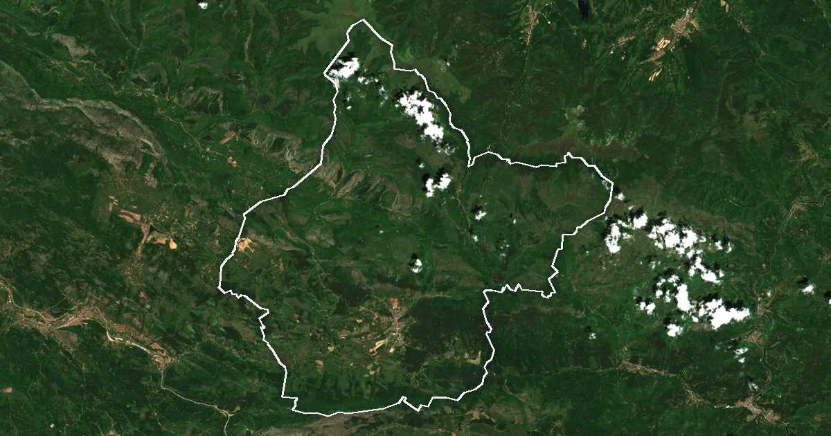 Imagine din satelit cu limita trasată: Godeci