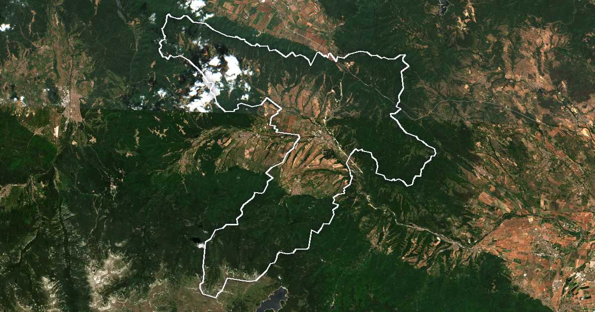 Imagine din satelit cu limita trasată: Kosteneț