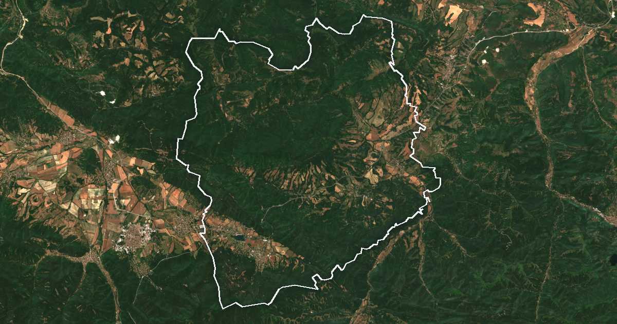 Imagine din satelit cu limita trasată: Praveț