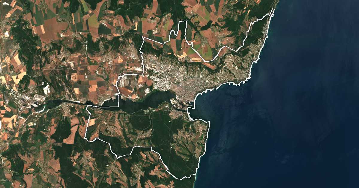 Imagine din satelit cu limita trasată: Varna