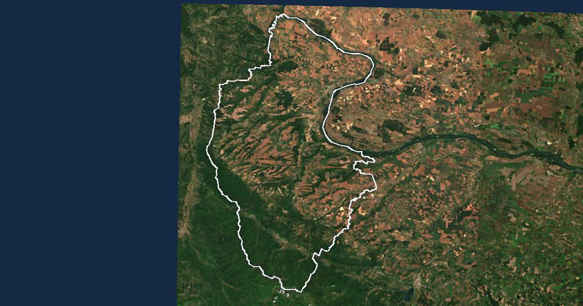 Imagine din satelit cu limita trasată: Vidin