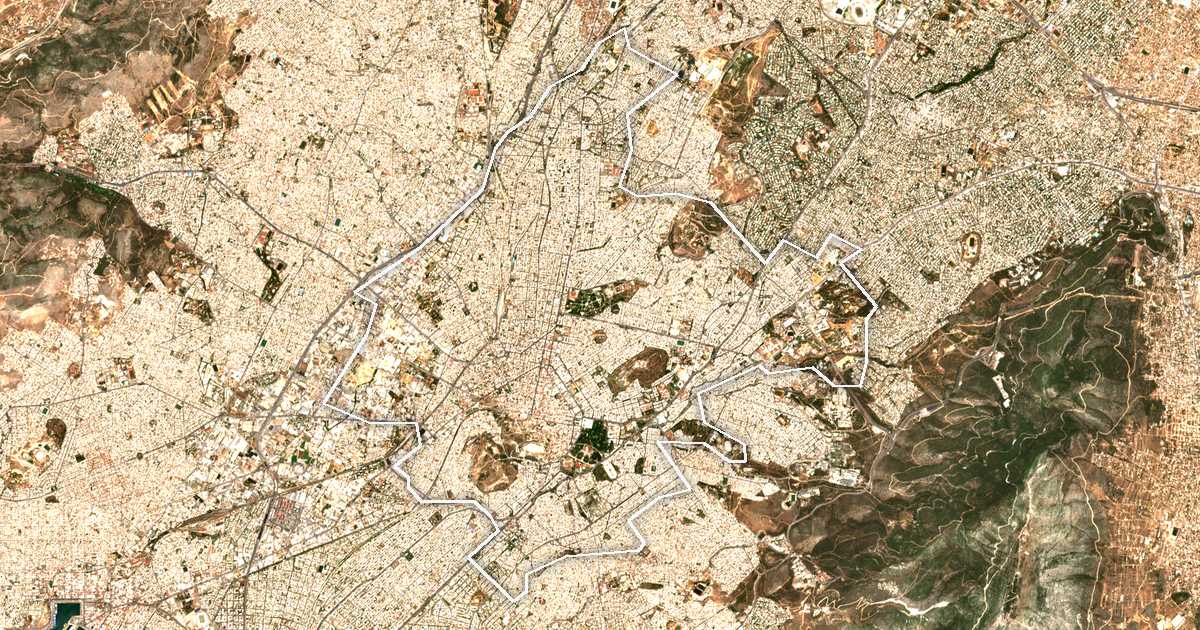 Imagine din satelit cu limita trasată: Atena