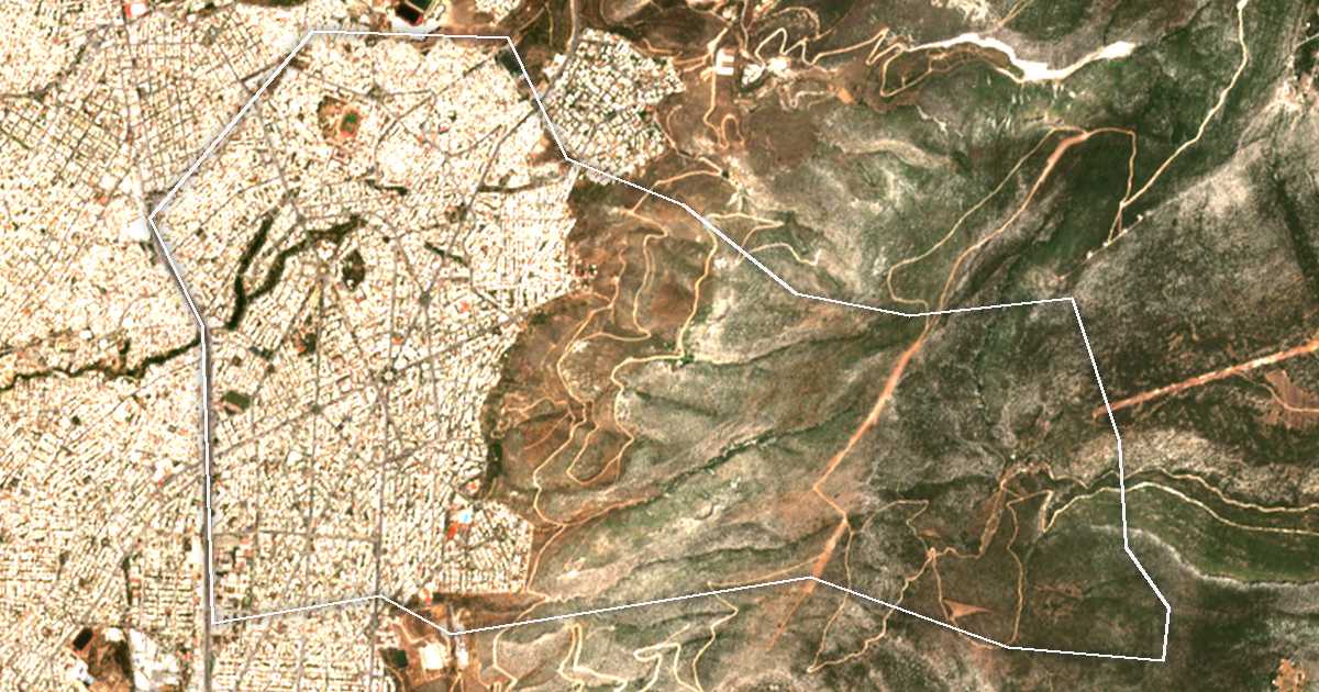 Imagine din satelit cu limita trasată: Ilioupolis