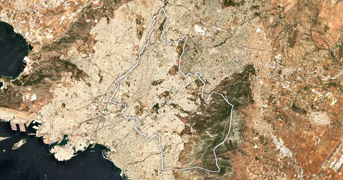 Imagine din satelit cu limita trasată: Perifereiakí Enótita Kentrikoú Toméa Athinón