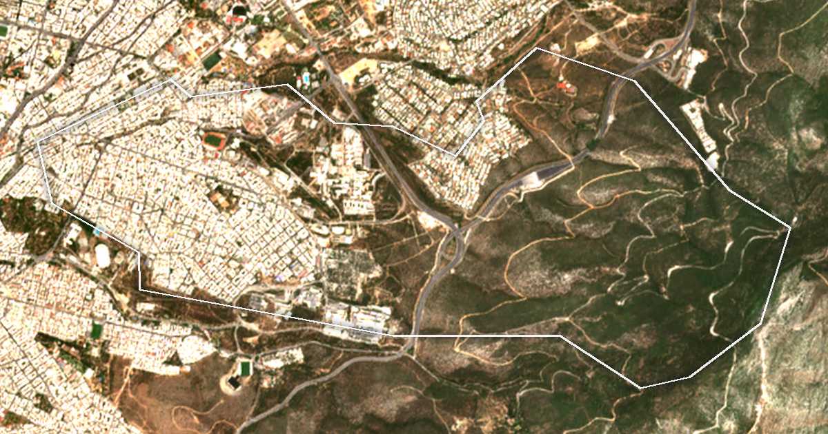 Imagine din satelit cu limita trasată: Zografou