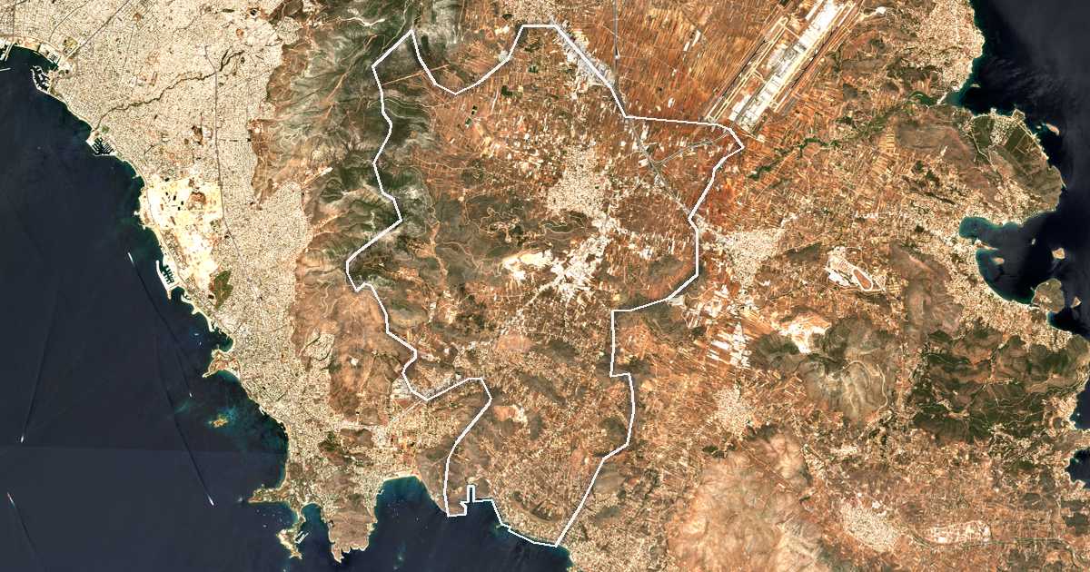 Imagine din satelit cu limita trasată: Dímos Kropías