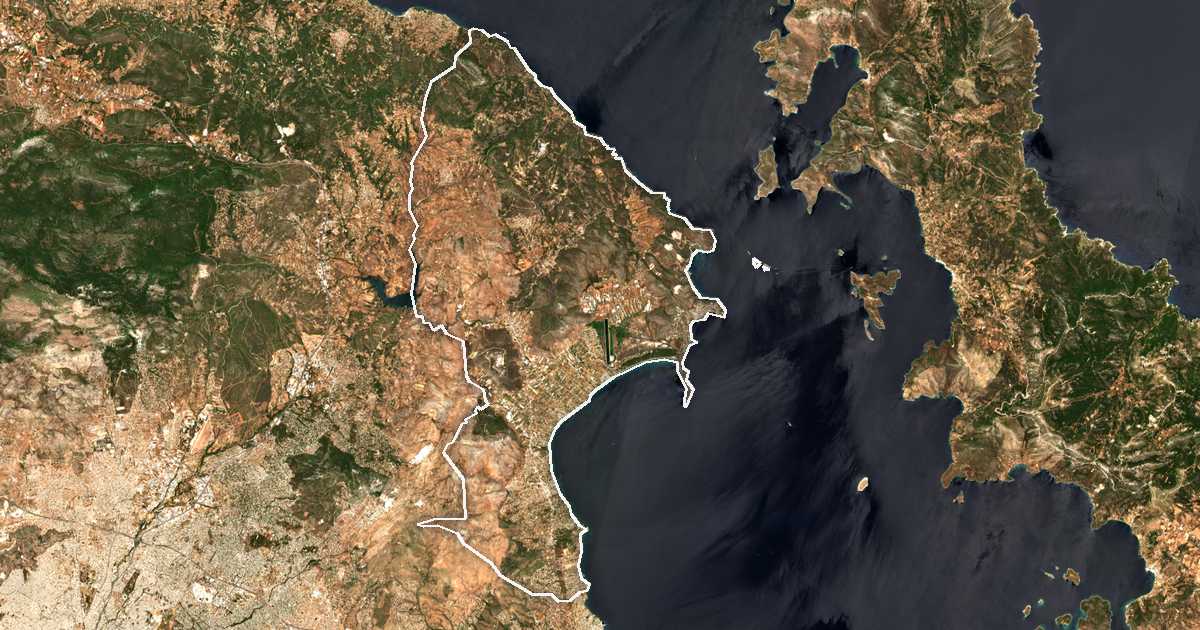 Imagine din satelit cu limita trasată: Dímos Marathónos