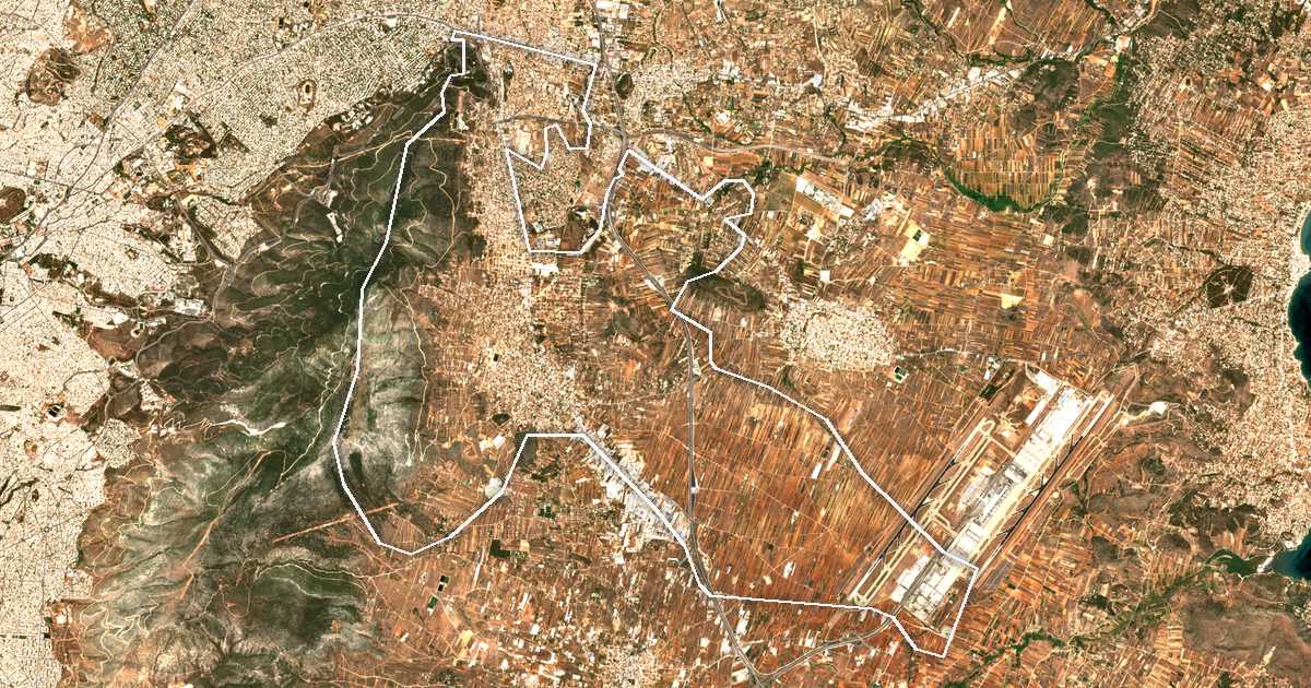 Imagine din satelit cu limita trasată: Dímos Paianías