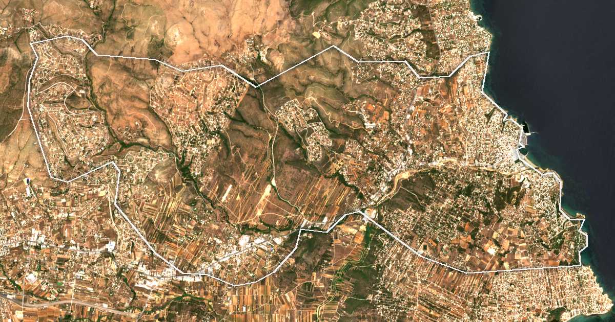 Imagine din satelit cu limita trasată: Dímos Rafínas - Pikermíou