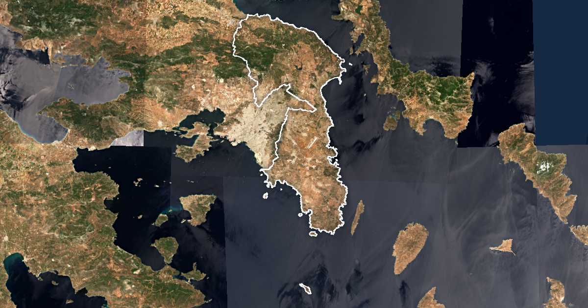 Imagine din satelit cu limita trasată: Attica de Est