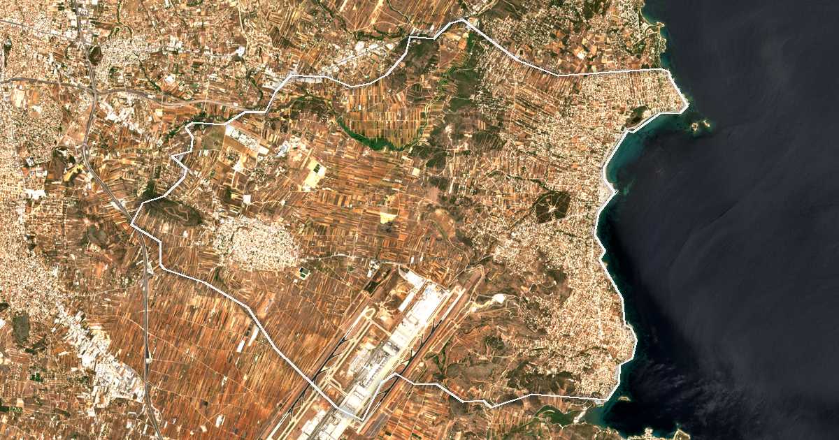 Imagine din satelit cu limita trasată: Dímos Spáton - Artémidos