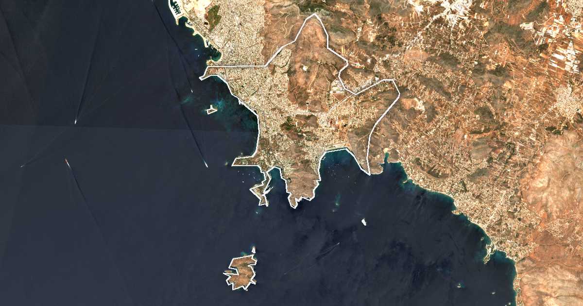 Imagine din satelit cu limita trasată: Dímos Váris - Voúlas - Vouliagménis