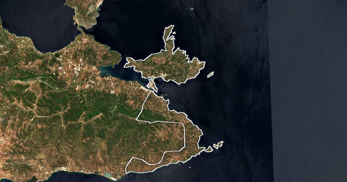 Imagine din satelit cu limita trasată: Dímos Pórou