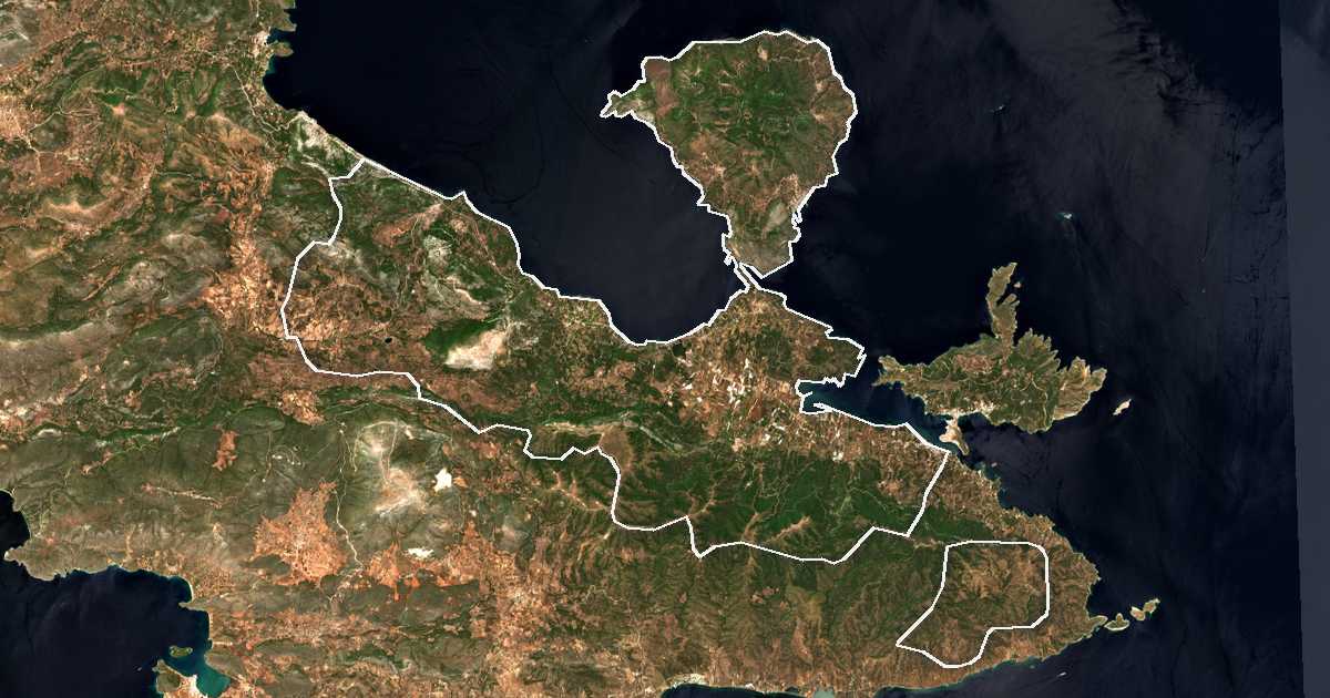Imagine din satelit cu limita trasată: Dímos Troizinías