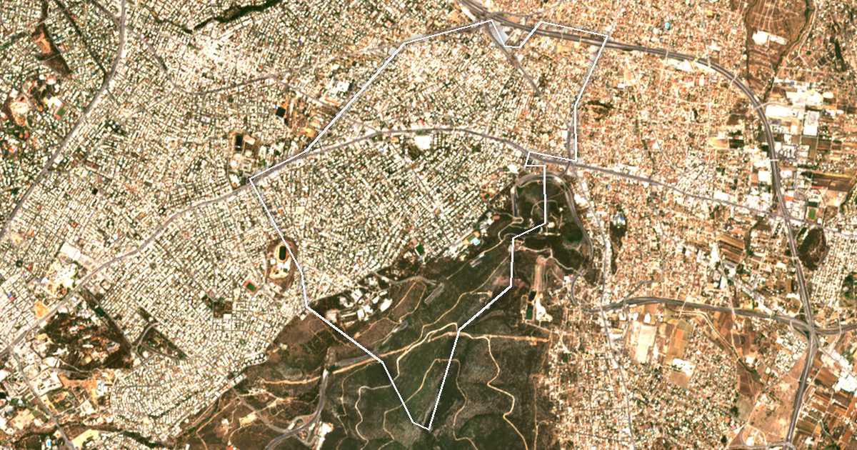 Imagine din satelit cu limita trasată: Agia Paraskevi