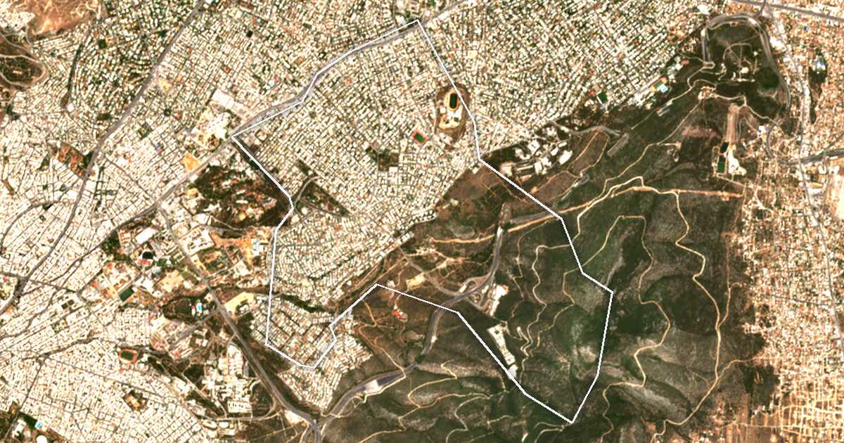 Imagine din satelit cu limita trasată: Dímos Papágou - Cholargoú