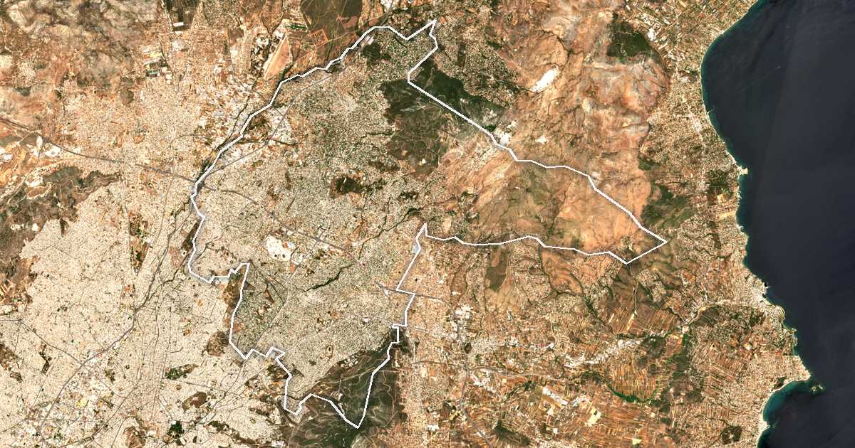 Imagine din satelit cu limita trasată: Perifereiakí Enótita Voreíou Toméa Athinón