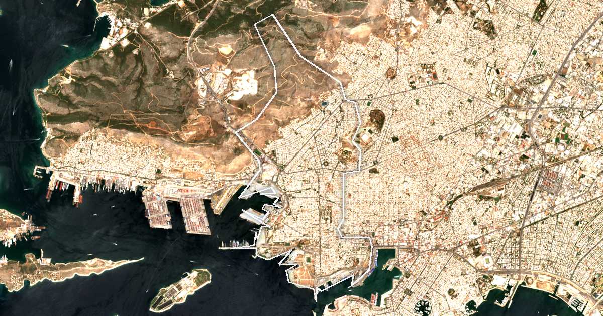 Imagine din satelit cu limita trasată: Dímos Keratsiníou - Drapetsónas