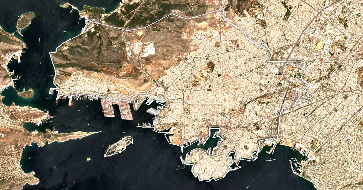 Imagine din satelit cu limita trasată: Perifereiakí Enótita Peiraiós