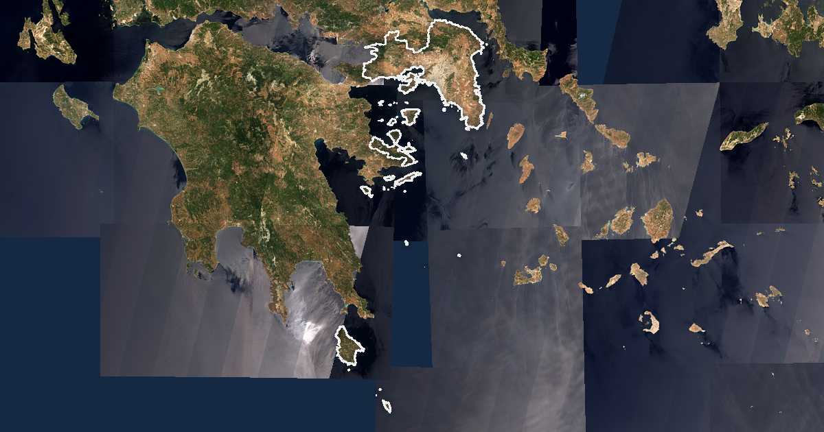 Imagine din satelit cu limita trasată: Attica