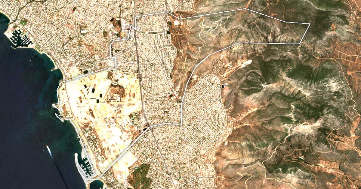 Imagine din satelit cu limita trasată: Dímos Ellinikoú - Argyroúpolis
