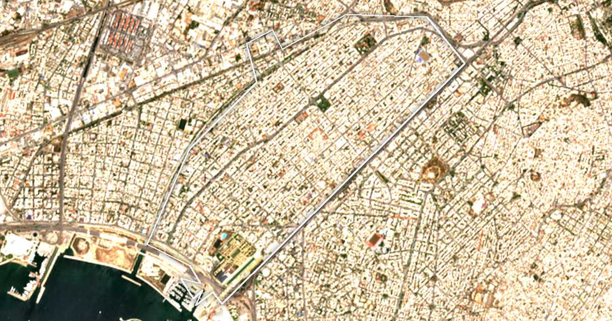 Imagine din satelit cu limita trasată: Kallithea