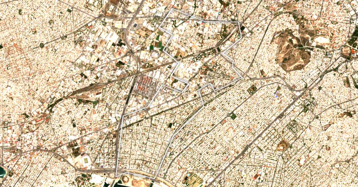 Imagine din satelit cu limita trasată: Dímos Moschátou - Távrou