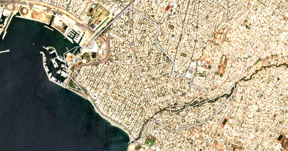 Imagine din satelit cu limita trasată: Palaion Faliron
