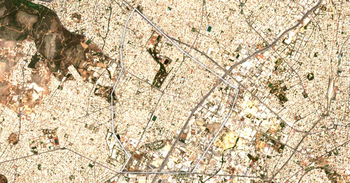 Imagine din satelit cu limita trasată: Aigaleo