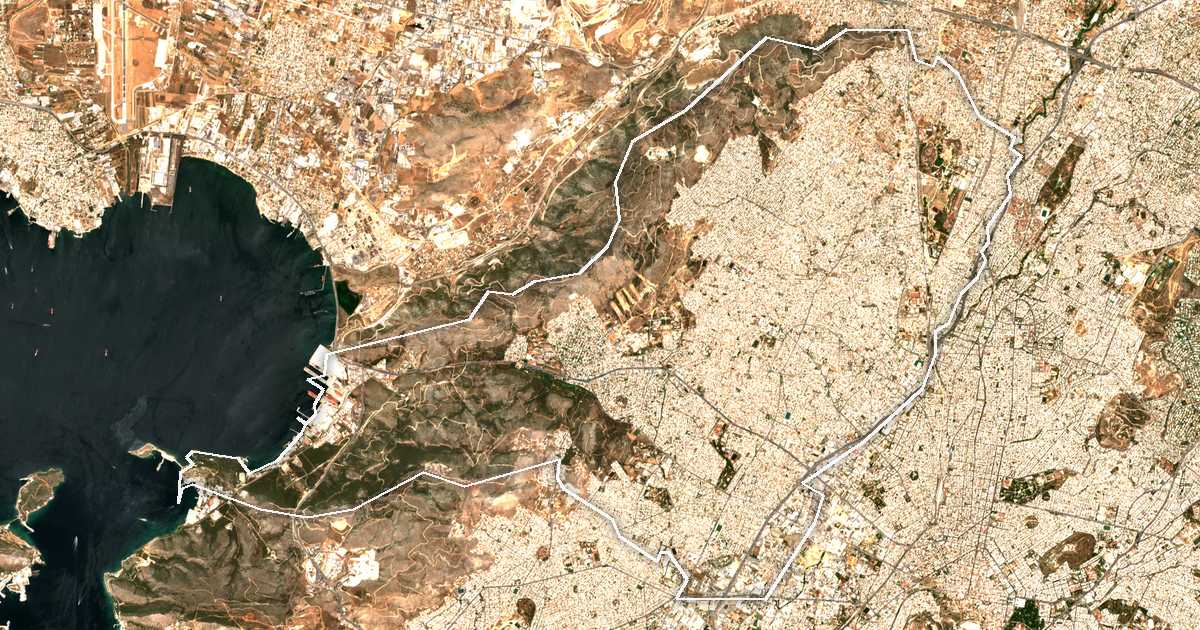Imagine din satelit cu limita trasată: Perifereiakí Enótita Dytikoú Toméa Athinón