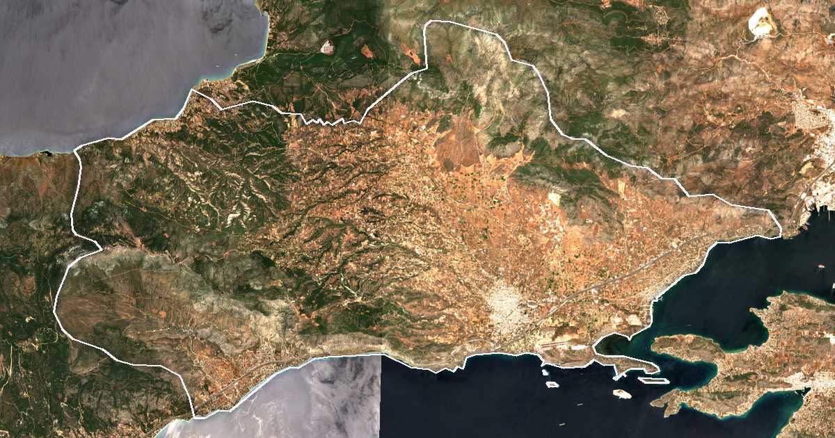 Imagine din satelit cu limita trasată: Dímos Megaréon