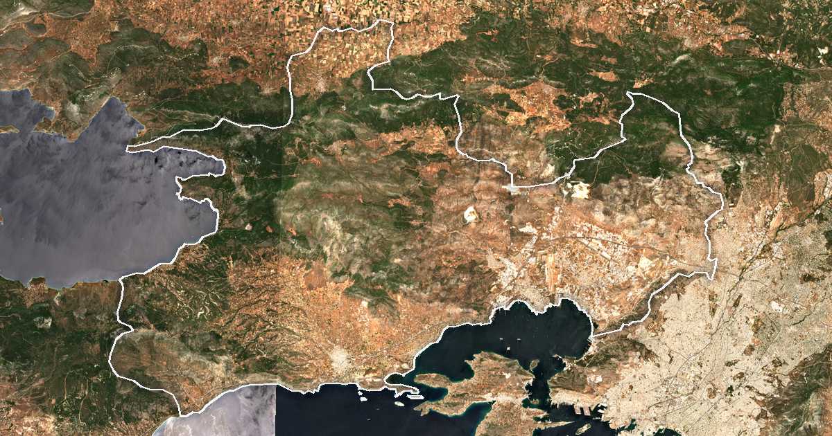Imagine din satelit cu limita trasată: Attica de Vest