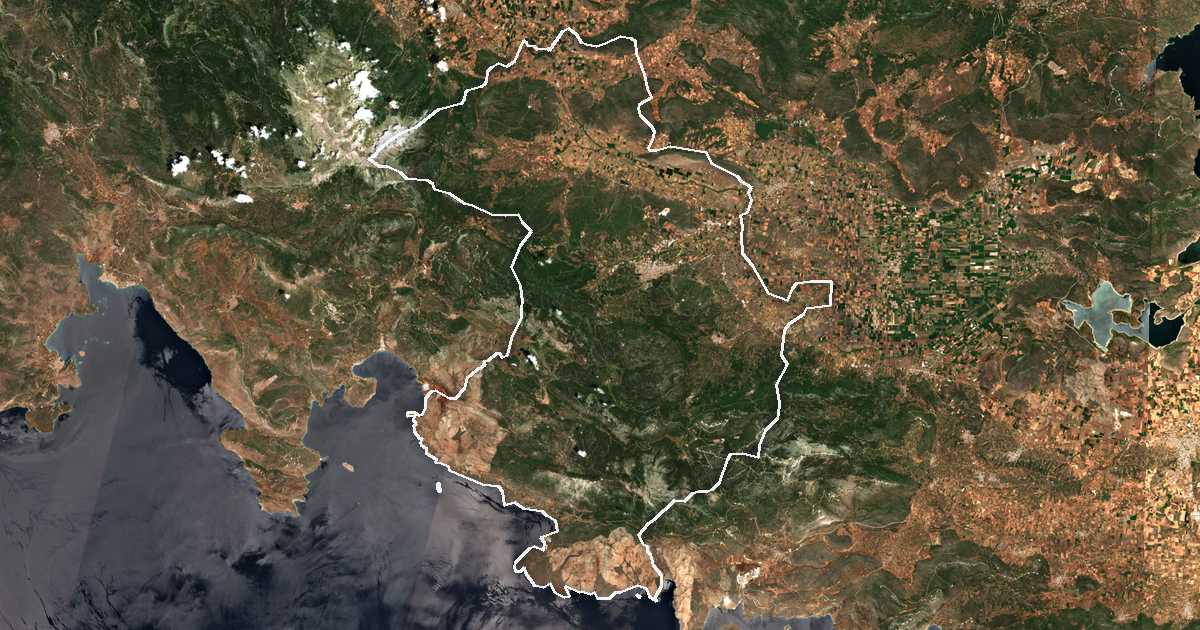 Imagine din satelit cu limita trasată: Dímos Levadéon