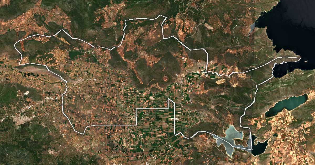 Imagine din satelit cu limita trasată: Dímos Orchomenoú