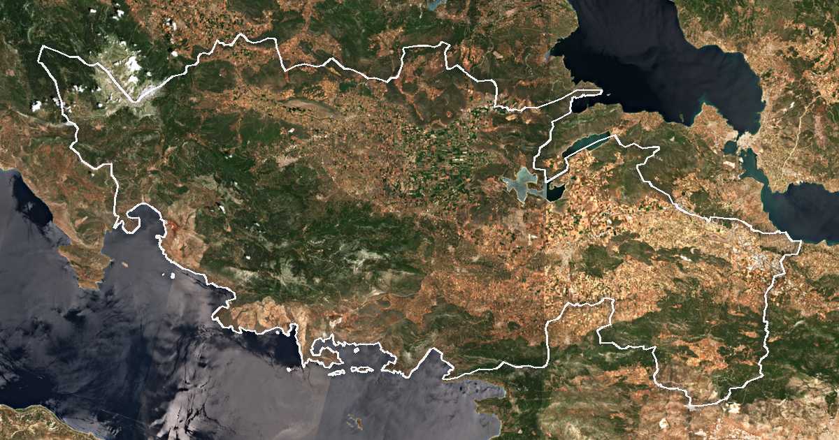 Imagine din satelit cu limita trasată: Boeotia