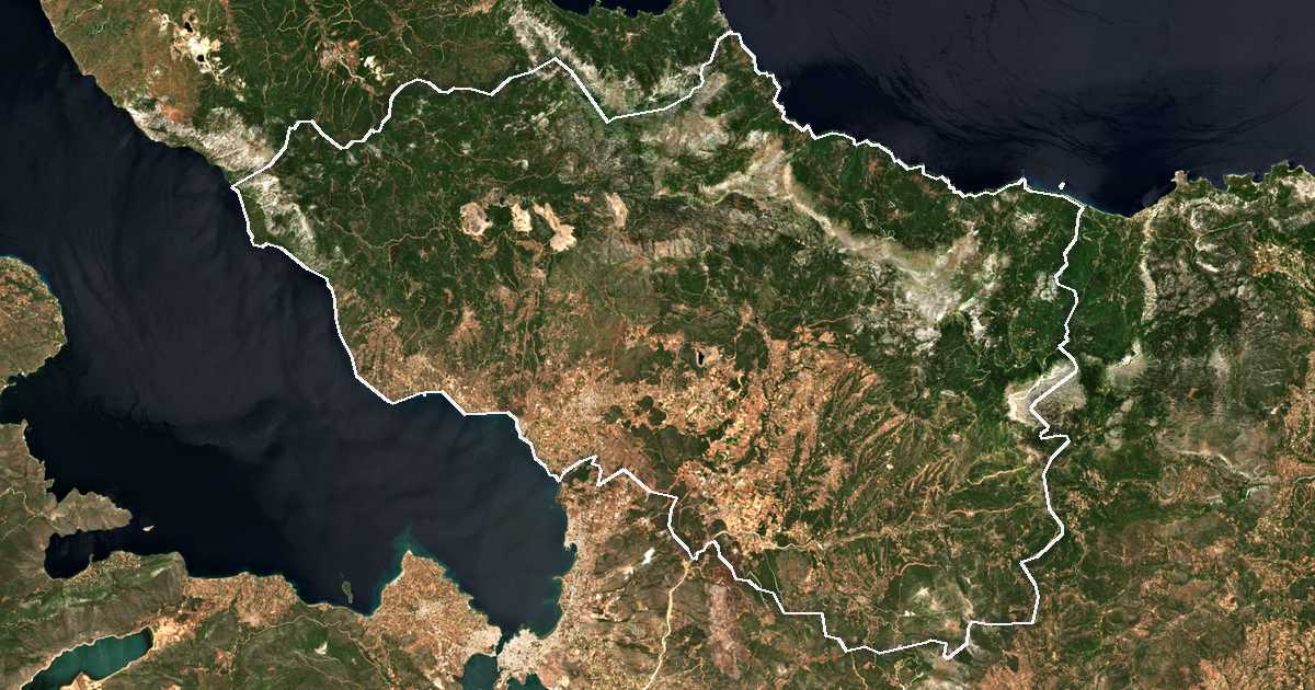 Imagine din satelit cu limita trasată: Dímos Dirfýon - Messapíon