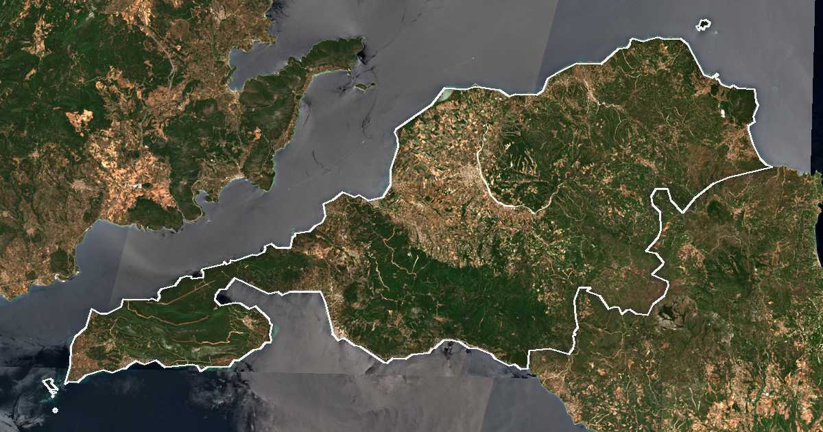 Imagine din satelit cu limita trasată: Dímos Istiaías - Aidipsoú
